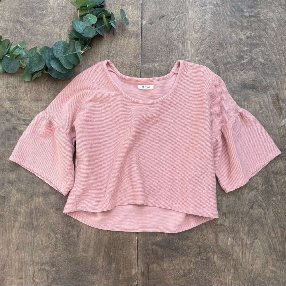 Madewell Peach Ribbed Cropped Short Sleeve Blouse